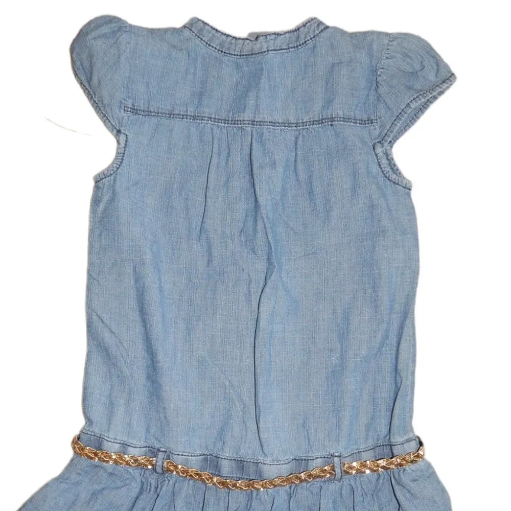 Gymboree Girls 7 Cotton Denim Sleeveless Ruffle Dress Gold Glitter Braided Belt